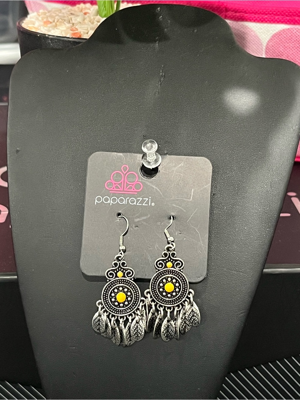 paparazzi Silver-Tone Boho Dangle Earrings with Yellow Accents